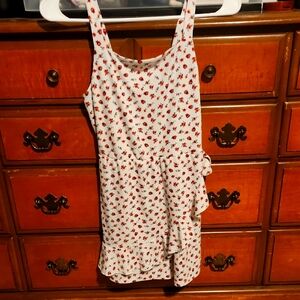 White Summer Romper with Red Floral Pattern